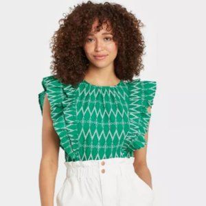 Universal Thread Ruffled Embroidered Blouse L